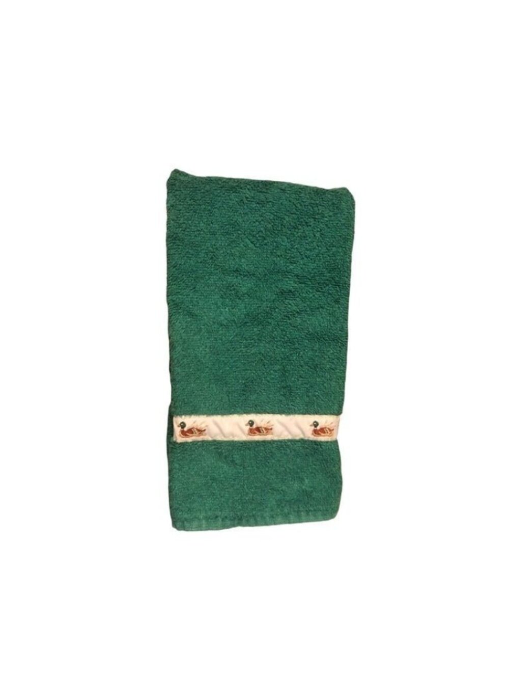 Vintage Green Hand Towel Decorative Front Duck Accented Strip 25 1/2'' x 16''